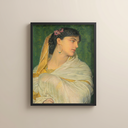Shireen by Frederic William Burton framed print in a black frame on a plain cream wall