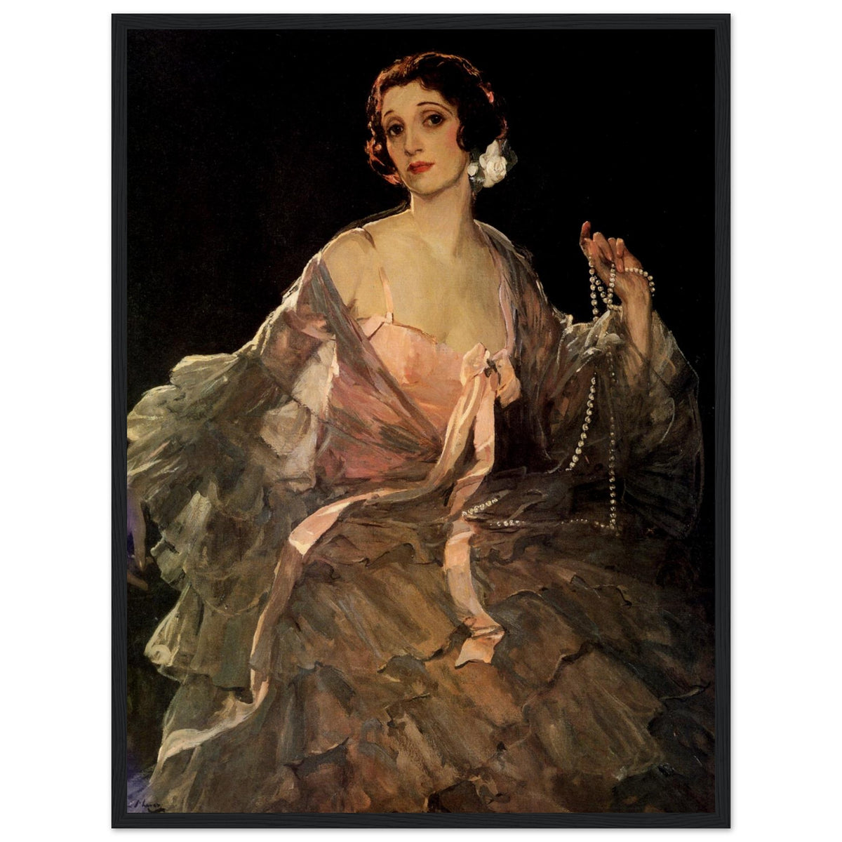 Sir John Lavery Hazel in Rose and Grey print in a black frame, straight-on