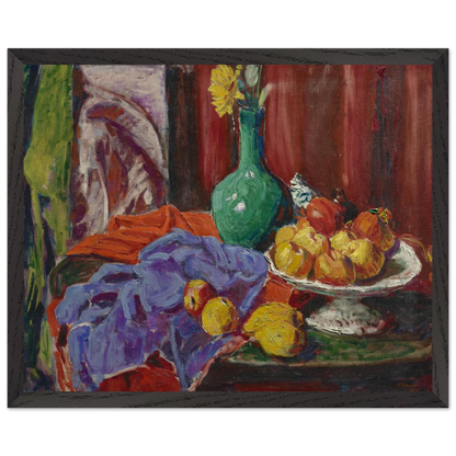 Still Life of Fruit and Green Vase by Roderic O'Conor, 1919, still life print in a black frame