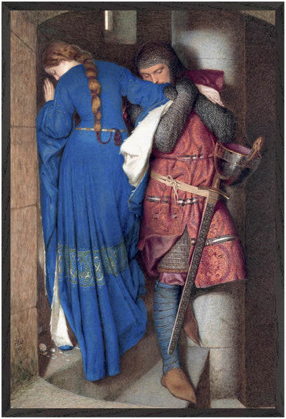 The Meeting on the Turret Stairs by Frederic William Burton in black gallery frame, 60×90 cm Irish fine art print
