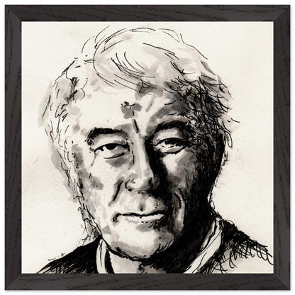Seamus Heaney portrait The Squat Pen by Irish artist Ó Maoláin, Collector’s Edition framed print, black gallery frame