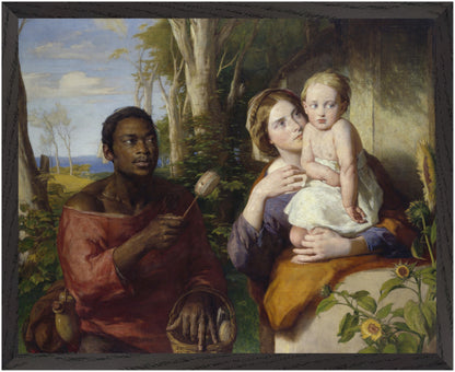The Toy-Seller by William Mulready print in a black frame