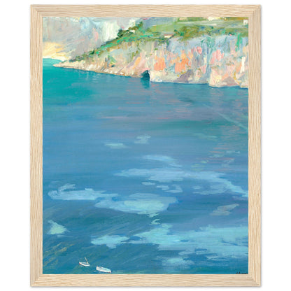 Sir John Lavery's Cap Ferrat seascape print in a natural wood frame, straight-on view