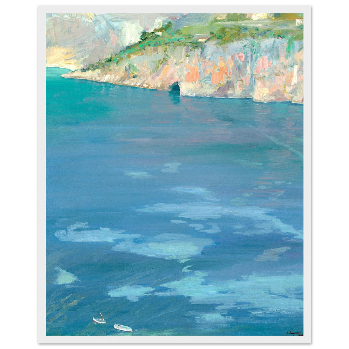 The Little White Boats, Cap Ferrat by Sir John Lavery in a white frame, front view