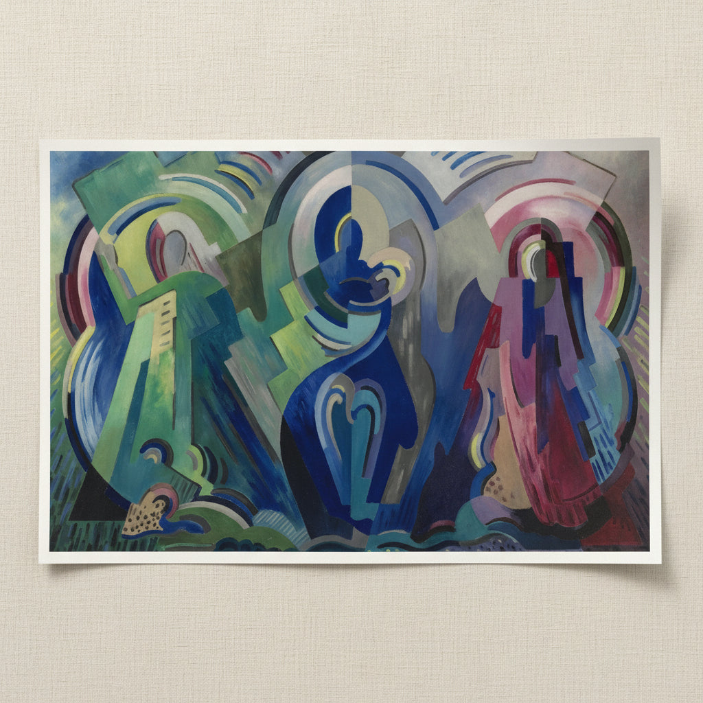 Unframed print of The Virgin of Éire lying flat on a linen surface