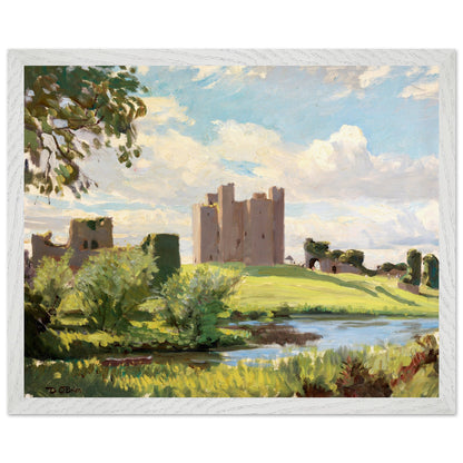 Trim Castle (1938) by Dermod O’Brien in white gallery frame, Irish landscape art print 40×50 cm