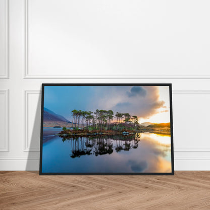 Twelve Pines, Derryclare Lough, Connemara photographic print in a thin black frame