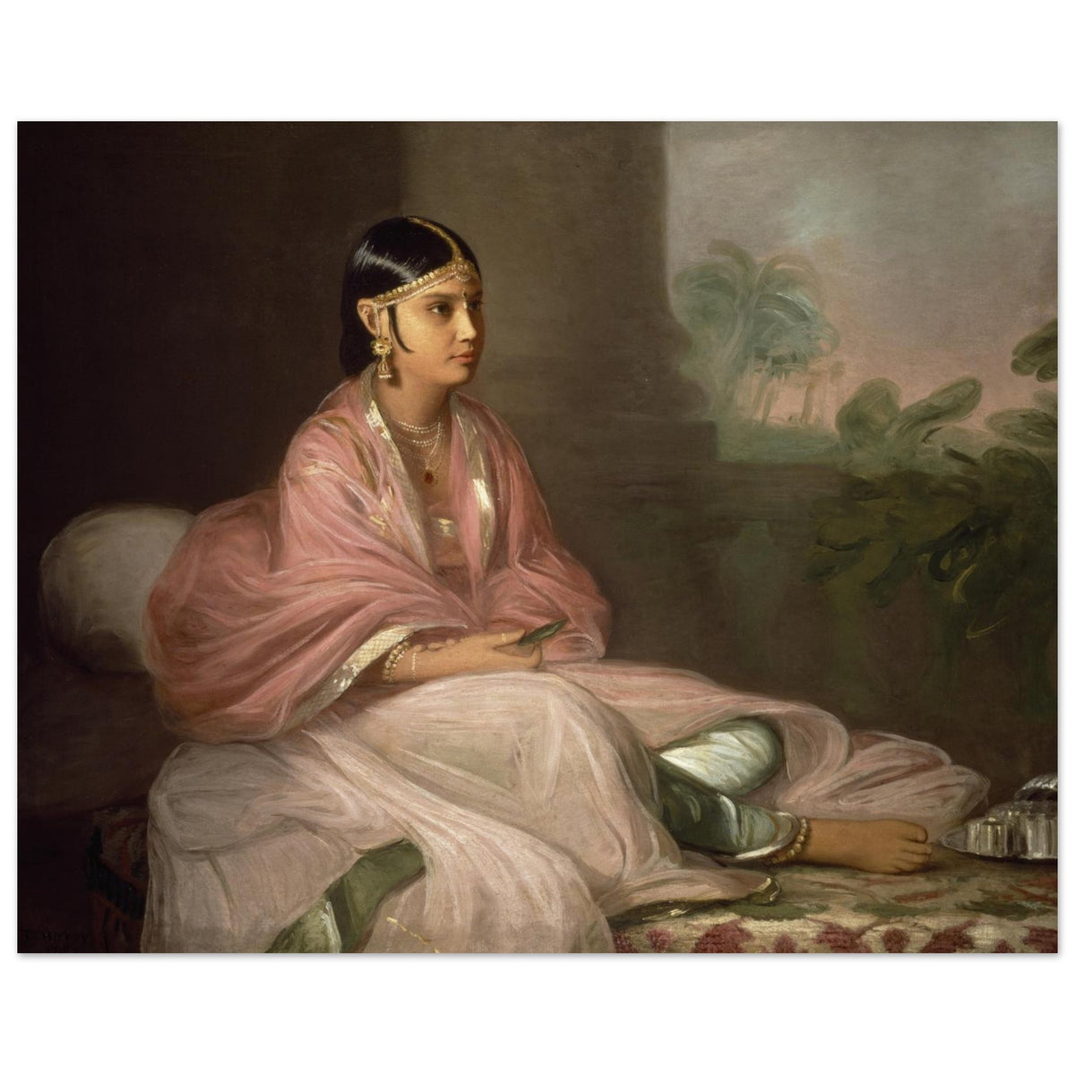 Thomas Hickey's An Indian Lady unframed print, portrait of a woman beside palm trees