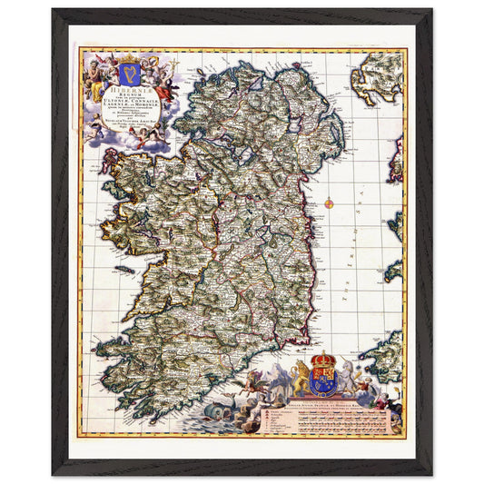 Visscher 1689 Map of Ireland Art Print | Historic Irish Cartography – framed print close-up | Buy Irish Art