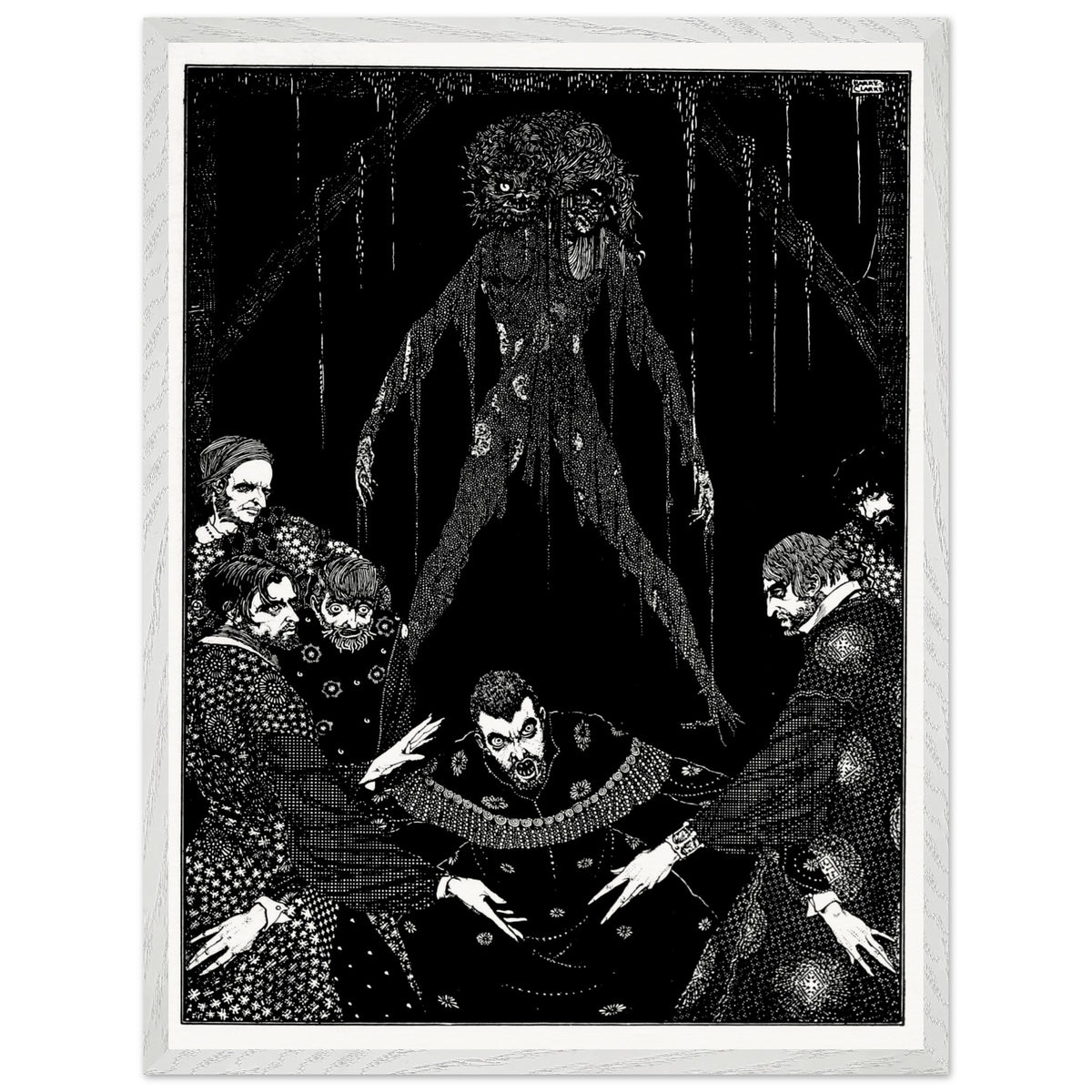 Walled the Monster (1923) by Harry Clarke in a white frame, illustration for Poe's The Black Cat