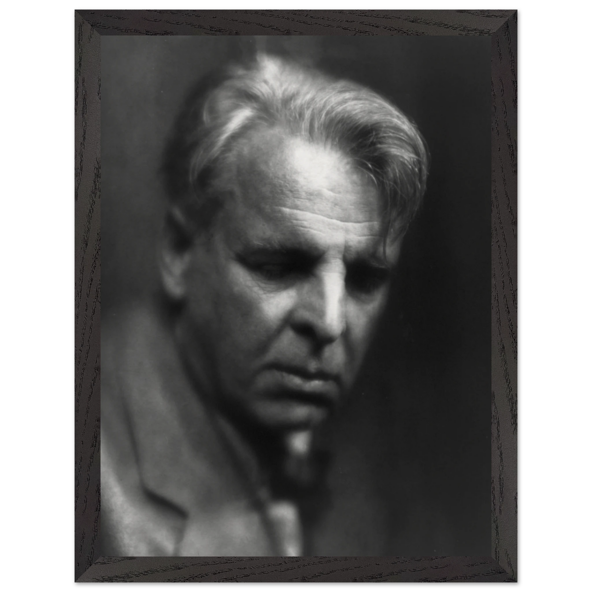Close-up of premium oak frame featuring William Butler Yeats vintage photographic print