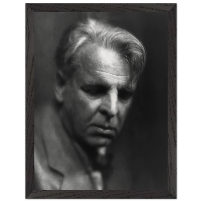 Close-up of premium oak frame featuring William Butler Yeats vintage photographic print