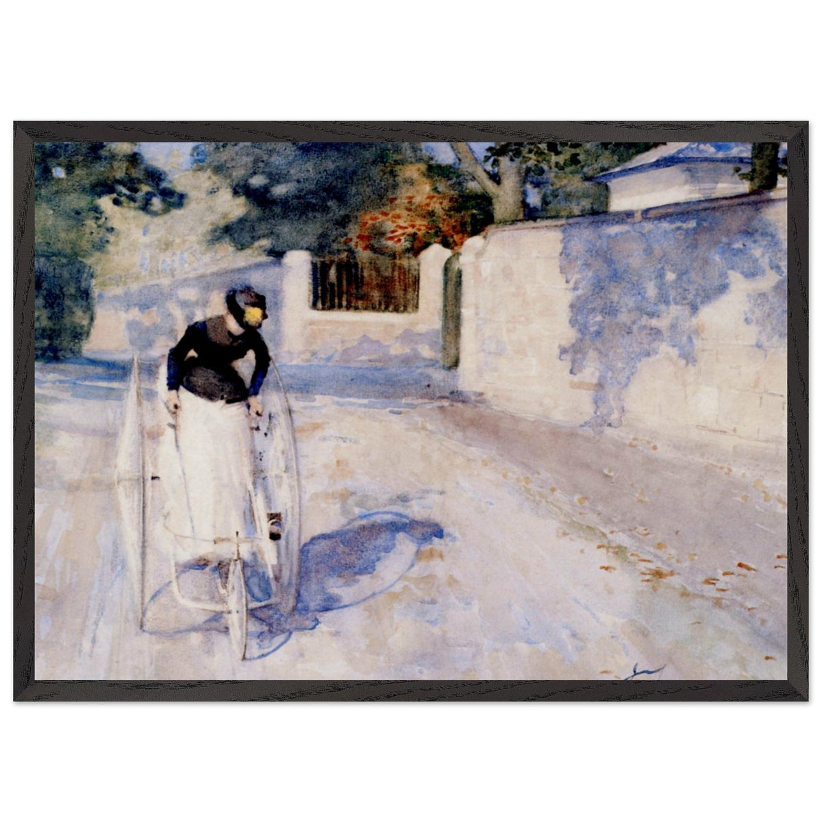 Women on a Safety Tricycle by Sir John Lavery in a slim black frame