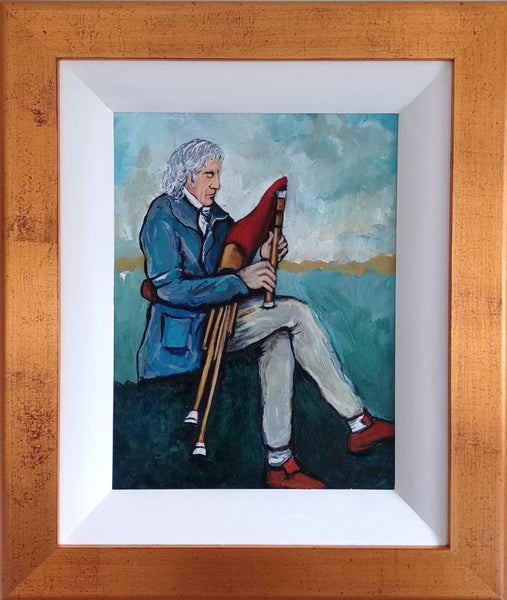 Vibrant original painting of a Uilleann Piper, embodying the essence of Irish music. A must-have for art and music enthusiasts, perfect for home or office decor.