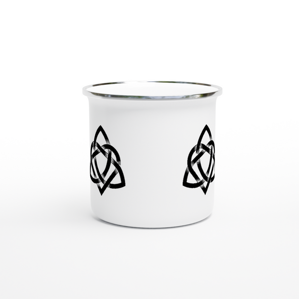 Schwarz-weiße Emaille-Tasse mit keltischem Design, 340 ml 