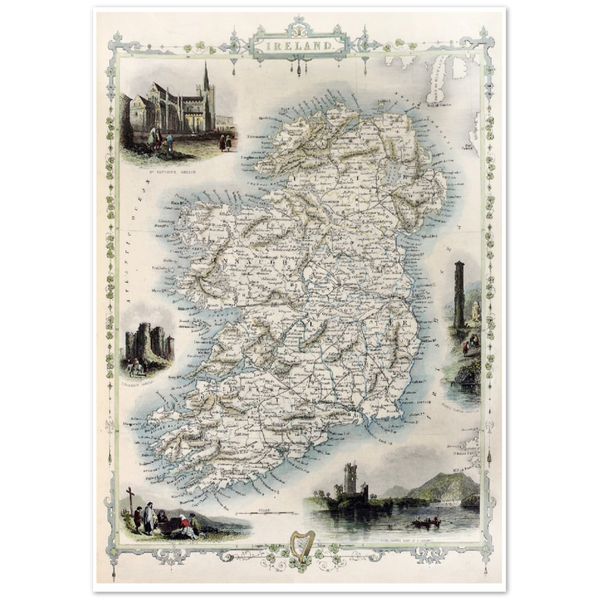 Old Map of Ireland Vintage Antique Print