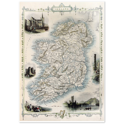 Old Map of Ireland – Vintage Antique Framed Print